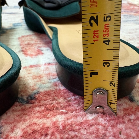 Talbots Edison Emerald Dark Green‎ Suede Flat Mule Black Grosgrain Bow Size 8 - Picture 7 of 9